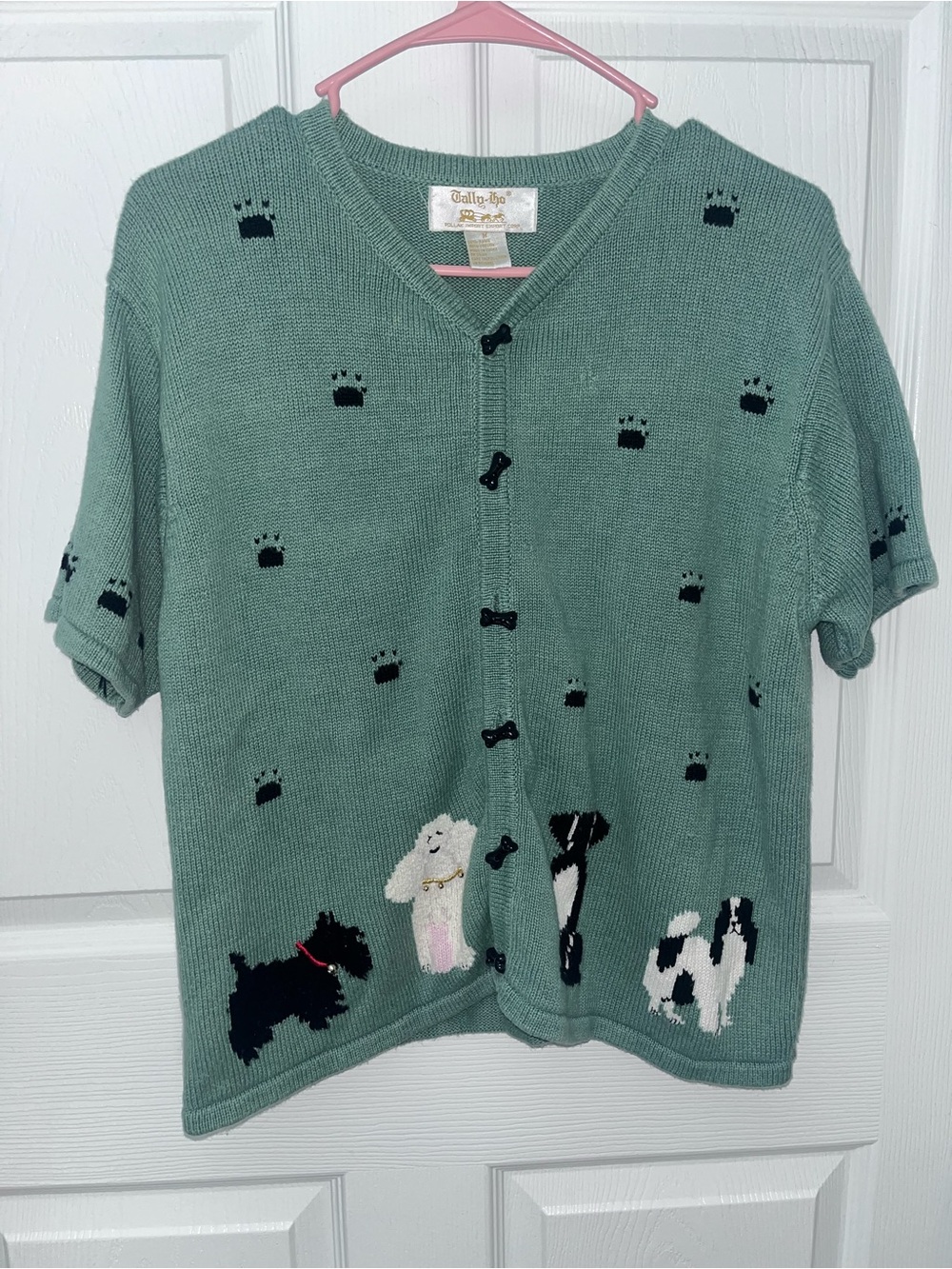 Vintage Tally Ho Dog Cardigan in Sage Green Medium